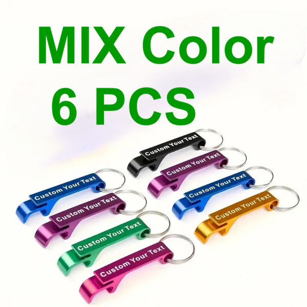 Artikel 1A Six Personalized Mixed Color Bottle Opener Keychain with Logo or Name