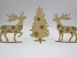 Artikel 193 Christmas Reindeer and Tree Wooden Decoration Set