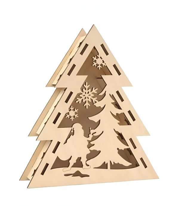 Artikel 227 Laser-Cut Plywood Christmas Tree with Reindeer – Elegant Holiday Décor