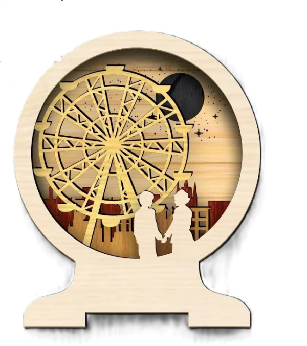 Artikel 602 Romantic Ferris Wheel Design Laser Cut Polywood LED Decorative Showpiece