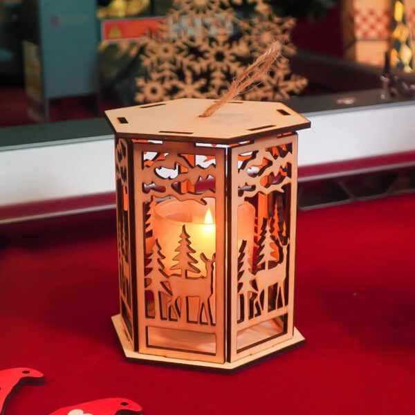 Artikel 357 Wooden Pollywood Decorative Lantern with Forest & Deer Design
