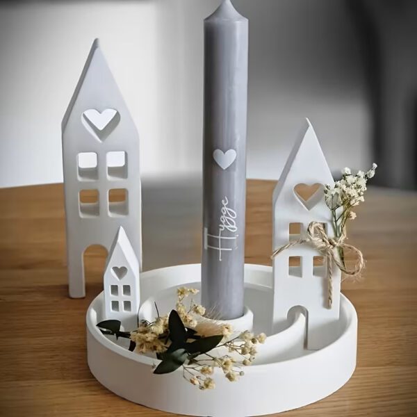 Artikel 30 "Taper candle holder incl. taper candle 'Hygge' | Hygge | Scandi decor | Candle holder | Little light houses on a candle plate