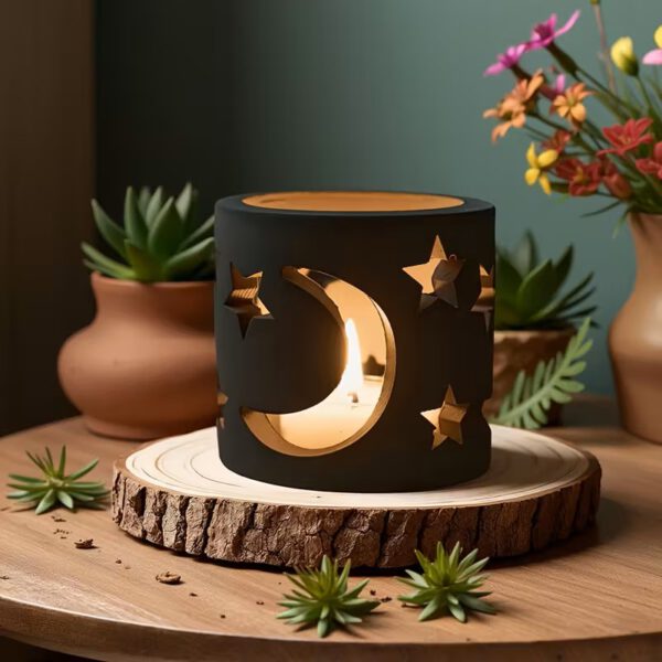 Artikel 38 Mystical Moon & Star Tealight Holders – Elegant Finished Casting Powder Design