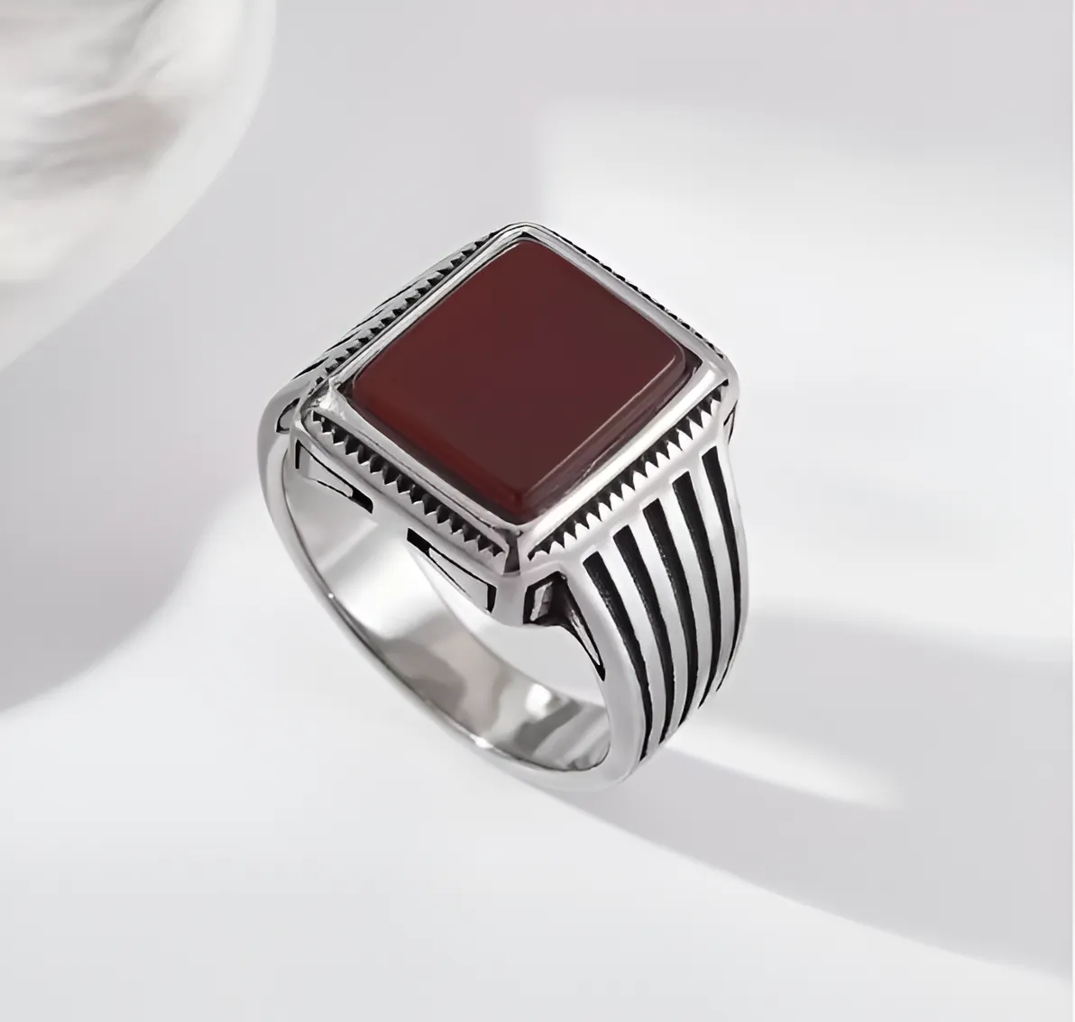 Artikel 1513 Elegant Steel Ring with Acrylic Stone "اليس الله بكاف عبده"Alesallah Hu Bekafin Abdaho