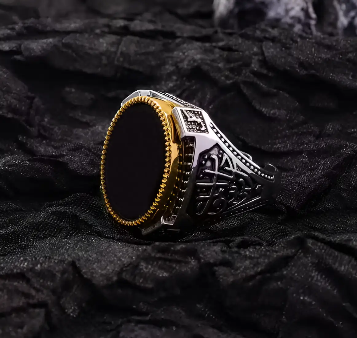 Artikel 1658 Stylish Steel Ring with Arabic Inscription "مولى بس