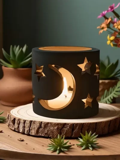 Artikel 38 3 Pieces Mystical Moon & Star Tealight Holders – Elegant Finished Casting Powder Design